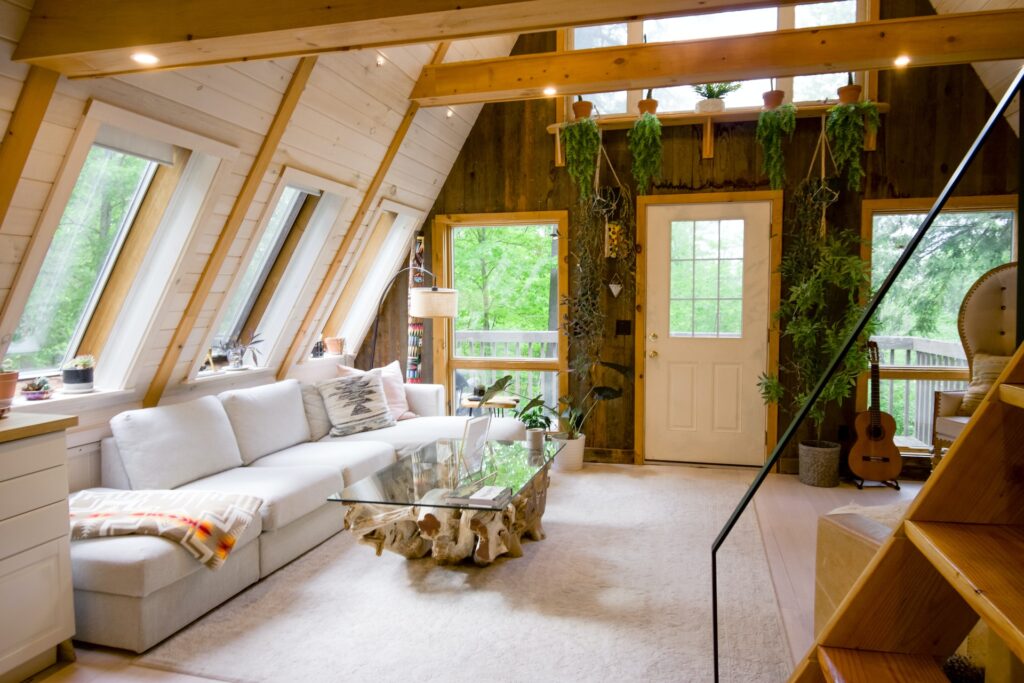 Beautifully decorated log cabin interior