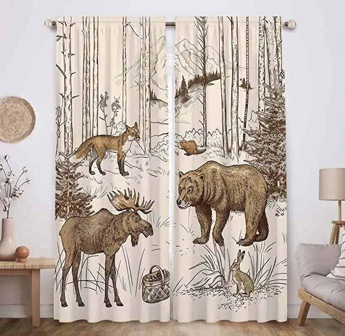 woodland log cabin curtains